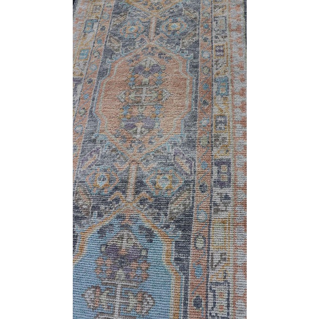 Turkish Oushak Runner in Powder Blue, Peach, and Gold 2'7 X 8'1 For Sale - Image 11 of 14