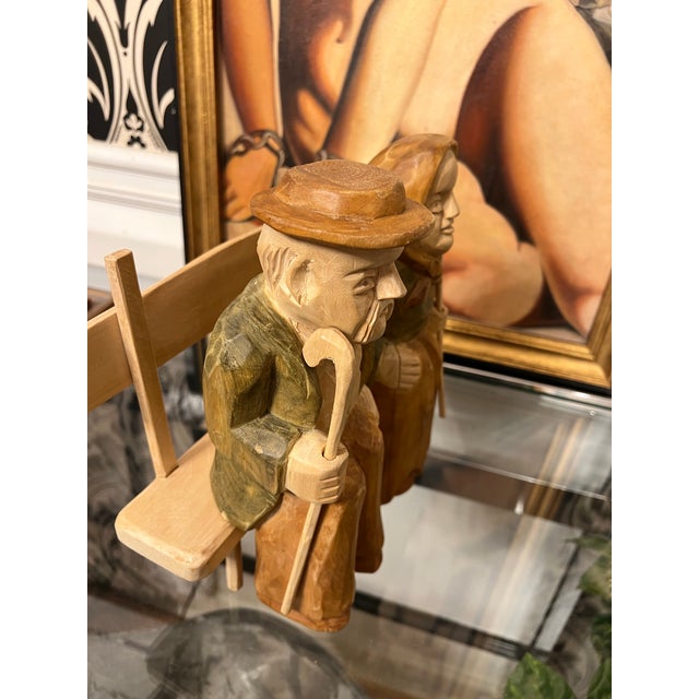 1970s Hand Carved Wooden Sitting Husband and Wife Sculpture For Sale In Atlanta - Image 6 of 6