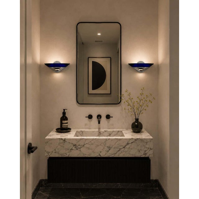 Postmodern Italian Cobalt Blue Murano Glass & Chrome Wall Sconce, 1980s 1 of 7 For Sale - Image 10 of 17