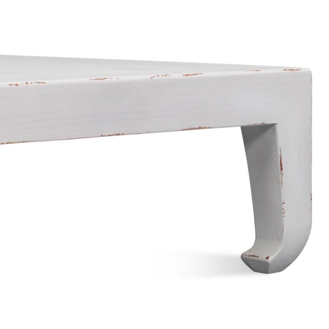 Asian Ming Style Low Coffee Table in Antique White Pine For Sale - Image 3 of 10