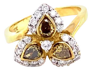 1.09 Carat Natural Fancy Champagne Diamond Cocktail Ring in 18k Yellow Gold, Size 6