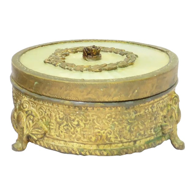 Antique Gold Ormulu & Celluloid Vanity Box / Catchall For Sale