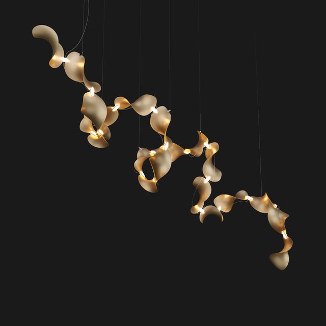 Dune 20 Spiral Chandelier with Shades in Gold Metallic Tone by Daniel Becker for Moss Objects For Sale - Image 6 of 8