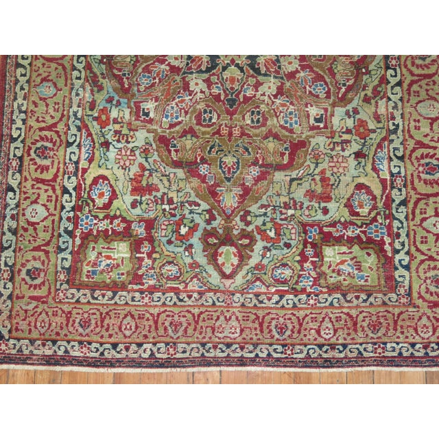 Persian 19th Century Zabihi Collection Botanical Celadon Green Kerman Rug - 3'10" x 5'9" For Sale - Image 3 of 6