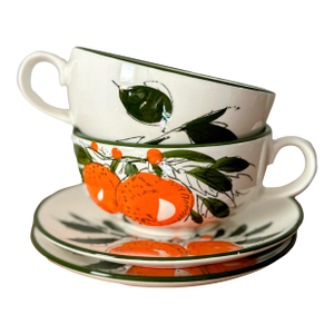 1960s Mid-Century Modern Oversized Citrus Orange Mugs