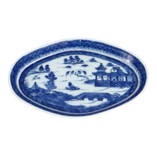 Antique Chinese Export Small Blue & White Canton Porcelain Underplate For Sale