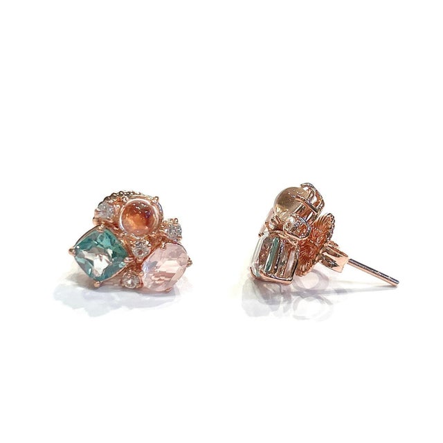 Metal Bochic “Capri” Multi Color Gem & Blue Topaz Earrings Set In 18K Gold & Silver, 2 pieces For Sale - Image 7 of 12