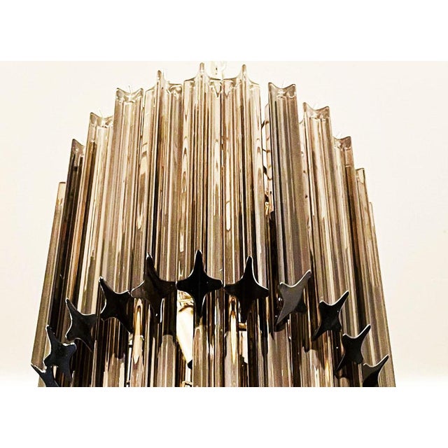 Murano Glass Spiral Chandeliers with 54 Quadriedri Smoked Prisms, 1980s, Set of 2 For Sale - Image 3 of 9