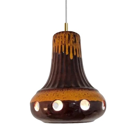 Brown Glazed Ceramic Pendant Light, Germany, 1970s For Sale