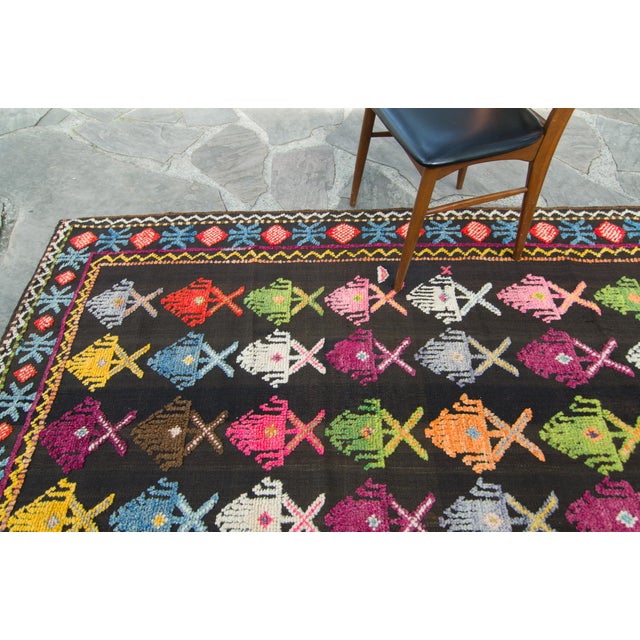Textile 1910s Antique Moroccan Flatweave Colorful Kilim Wool Hand Knotted Rug - 5’3” X 9’1” For Sale - Image 7 of 11