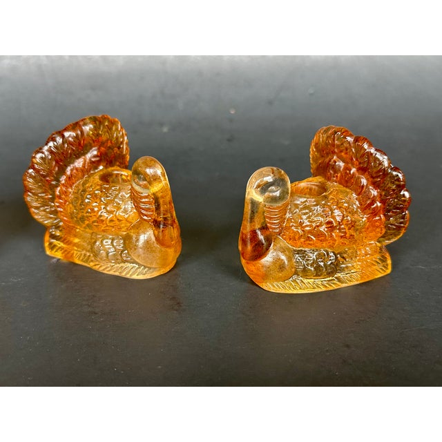 Amber Amber Glass Turkey Candlestick Holders Thanksgiving Decor For Sale - Image 8 of 13