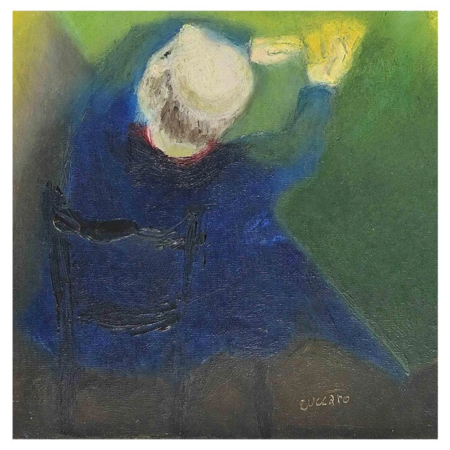 Roberto Cuccaro, Card Players, Original Oil on Cardboard, 2000s For Sale