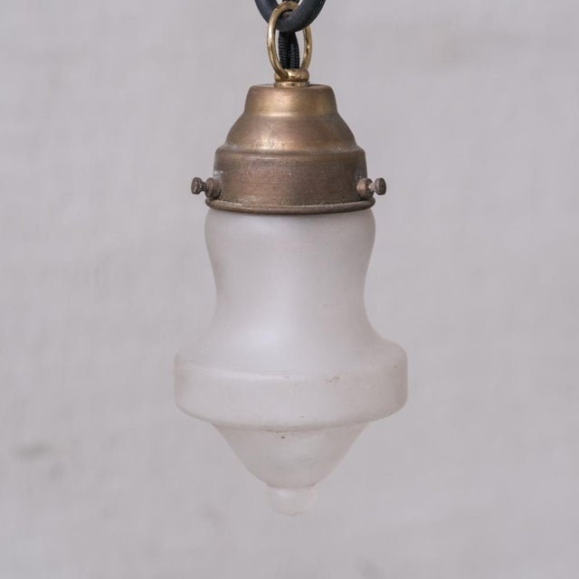 Small Mid-Century Opaque Glass and Brass Pendant Light For Sale - Image 6 of 9