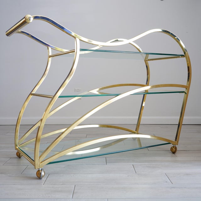 DIA - Design Institute America Vintage "Flow" Brass Bar Cart by Design Institute of America, Late 20th Century For Sale - Image 4 of 15