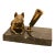 Vintage Solid Brass French Bulldog Pen Stand on Italian Portoro Gold Marble Base For Sale