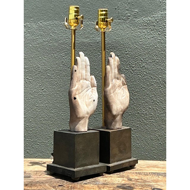 Vintage Ceramic Hand Sculpture Table Lamps - A Pair For Sale - Image 16 of 16