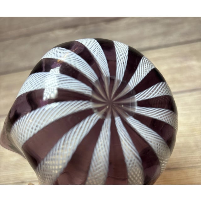 Glass Vintage Murano Style Latticino Amethyst Purple White Art Glass Handkerchief Vase For Sale - Image 7 of 7