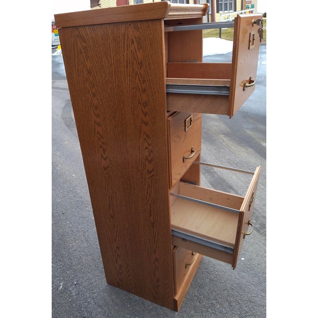 Late 20th Century Oak Four-Drawer Filing Cabinet For Sale - Image 10 of 11