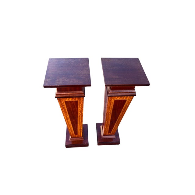 Brown Late 20th Century Pair Mahogany Inlaid Pedestals For Sale - Image 8 of 15