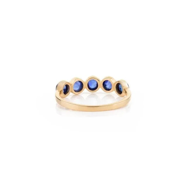 Blue Sapphire Bezel Set Band Stacking Ring in 14k Solid Yellow Gold Size 8 For Sale - Image 4 of 5
