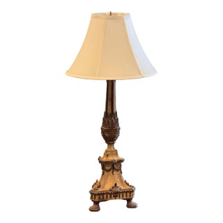 19th Century Carved Wood Altar Stick Form Table Lamp For Sale