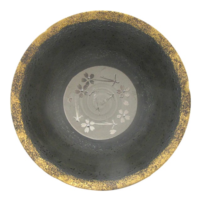 Contemporary Asian Studio Pottery Gold & Silver Metallic Flower Bowl For Sale
