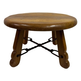 Vintage French Oak and Wrought Iron Coffee Table, 1970s For Sale