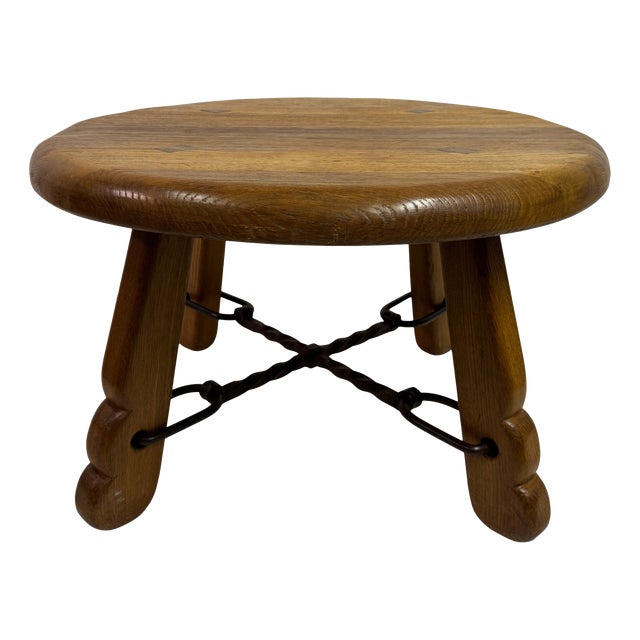 Vintage French Oak and Wrought Iron Coffee Table, 1970s For Sale