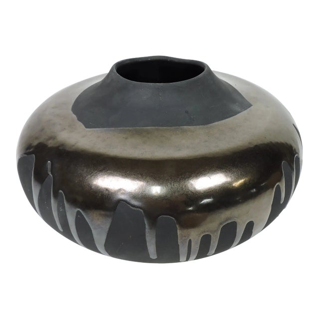 1980s Large Haeger Modern Ceramic Drip Glaze Vase Vessel Raku Collection For Sale