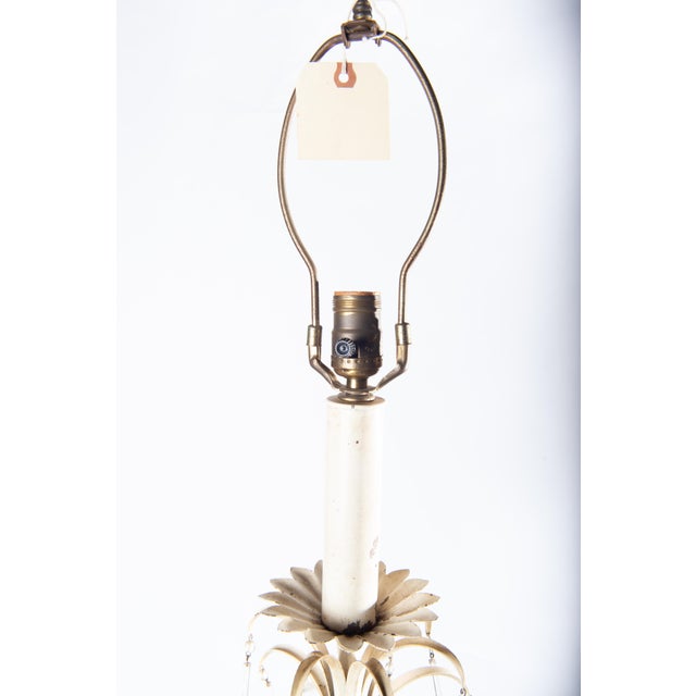 1950s White Tole Tear Drop Table Lamp With Crystals For Sale In New York - Image 6 of 7