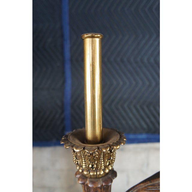 Early 21st Century Set of 2 Maitland Smith Neoclassical Acanthus Carved Candlestick Buffet Table Lamps For Sale - Image 5 of 12