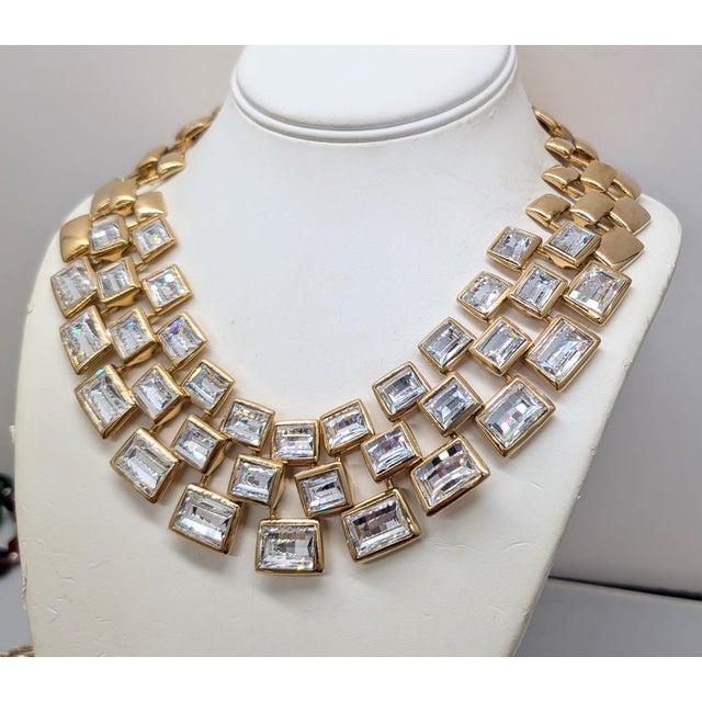 Napier Vintage 1990 Signed Napier Goldtone Swarovski Crystals Wide Collar Necklace For Sale - Image 4 of 15