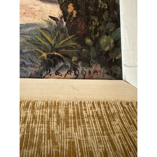 Vintage Mid-Century Signed Coastal Oil Painting With Palm Trees & Chickens For Sale - Image 11 of 15