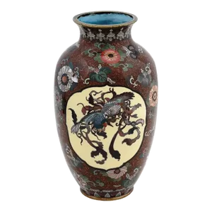 Late 19th Century Japanese Cloisonne Enamel Meiji Era Dragon and Phoenix Bird Goldstone Vase