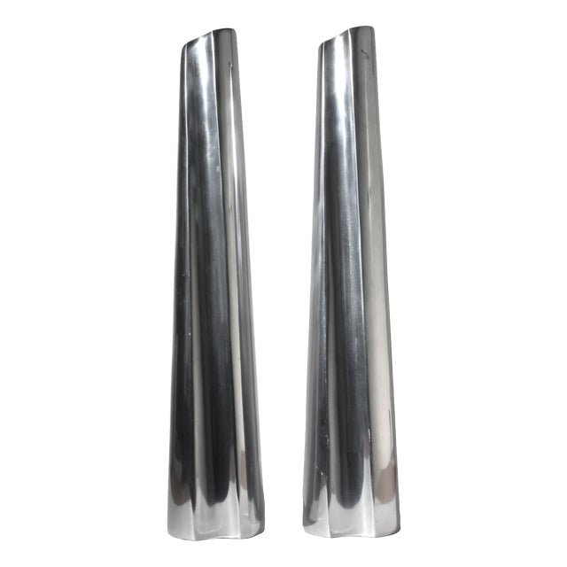 Tall Aluminum Vases, 1980, Set of 2 For Sale