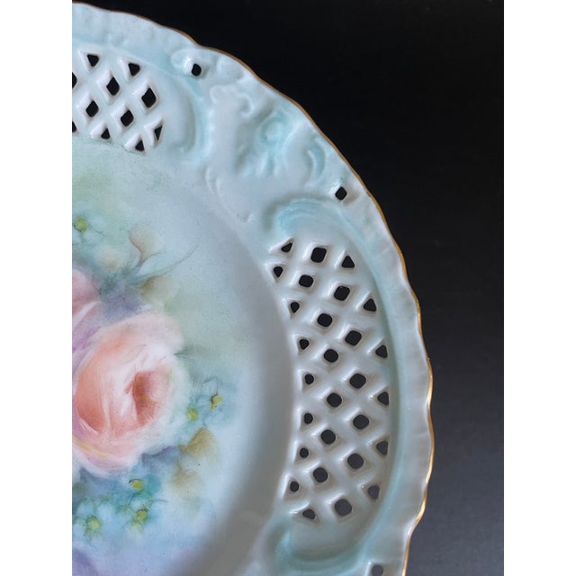 Antique Pedestal Openwork Candy Dish With Hand Painted Roses For Sale In Las Vegas - Image 6 of 10