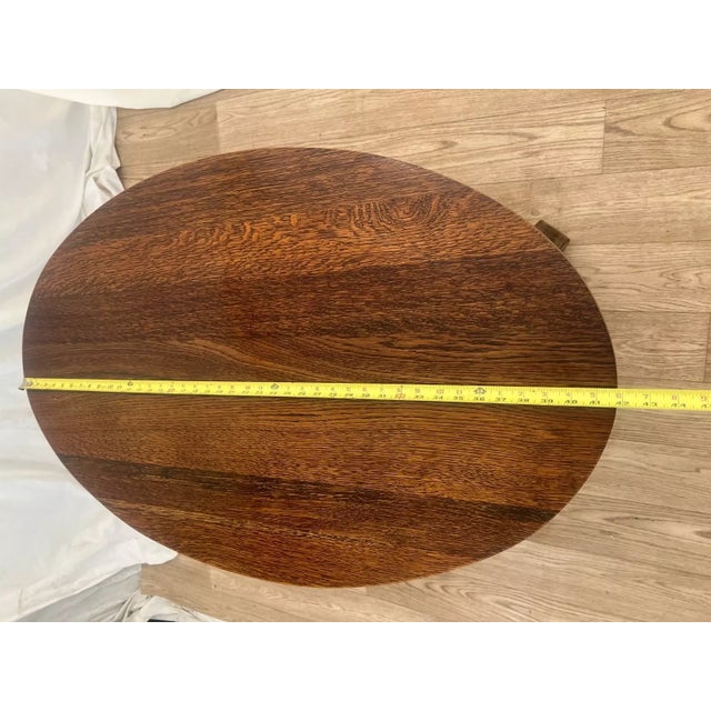 1920s Antique Oval Coffee Table Solid Oak Center Drawer Shelf American Empire Style For Sale - Image 10 of 11