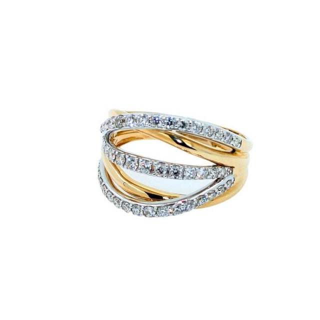 Brilliant Cut Diamond Pave Set Gentle Curves Spirals Waves Open Twist Cocktail 1, Size 7 For Sale - Image 4 of 10