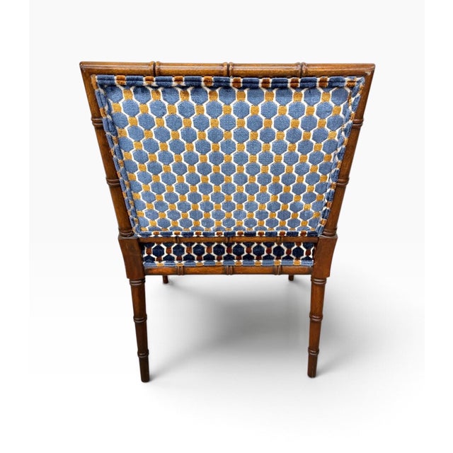 Wood Vintage Faux Bamboo Armchairs With Geometric Upholstery – Set of 2 For Sale - Image 7 of 7