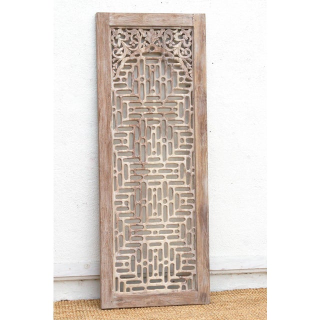 Wood Temple Lattice Whitewash Teak Indian Door For Sale - Image 7 of 9