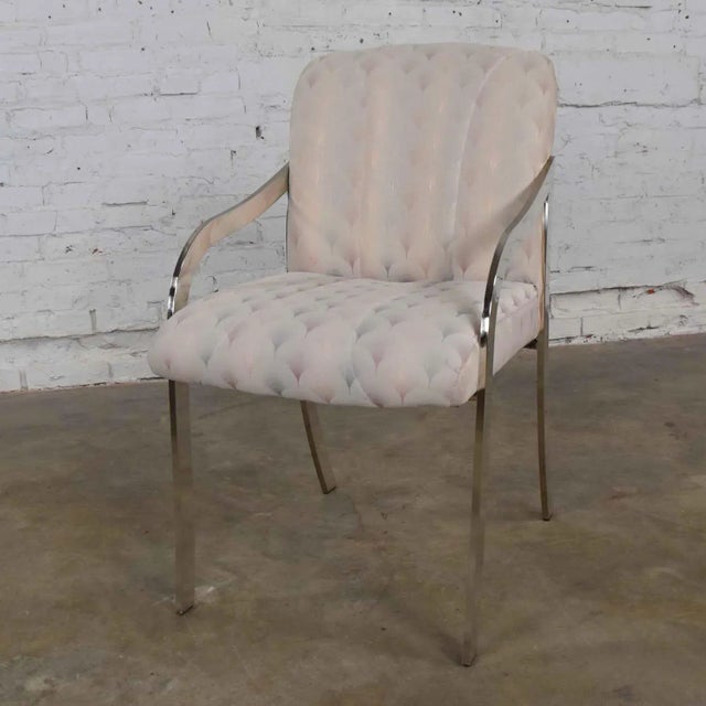 Late 20th Century Vintage Art Deco Revival Accent Chair Armchair Chrome and Upholstered For Sale - Image 5 of 13