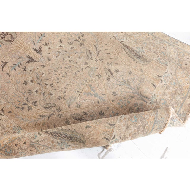 20th Century Persian Tabriz Gold Beige and Azure Handmade Wool Rug For Sale In New York - Image 6 of 8