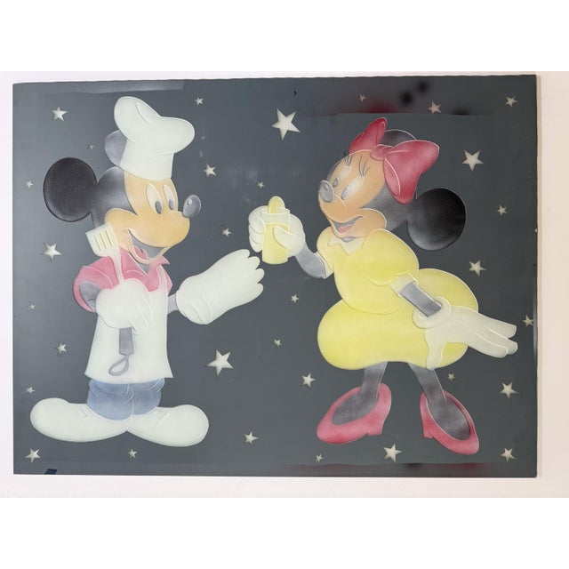 Custom Design Minnie Mouse and Mickey Mouse Carved Painted Ceiling or Window Panel For Sale - Image 4 of 14