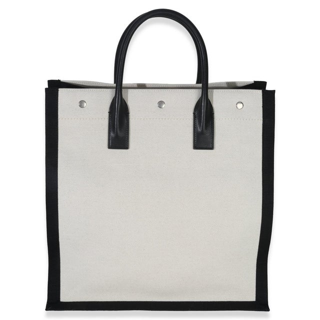 Yves Saint Laurent Beige Linen North South Rive Gauche Tote For Sale - Image 4 of 8