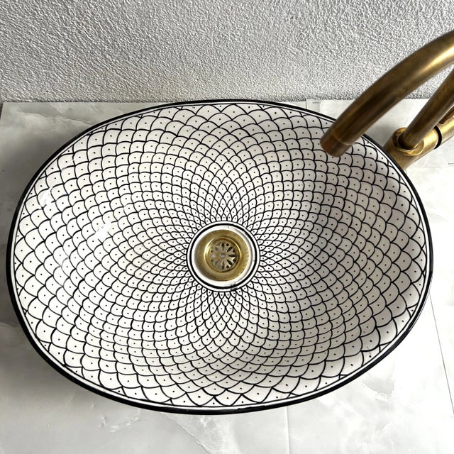Not Yet Made - Made To Order Farmhouse Contemporary Black and White Oval Bathroom Sink Vessel, Oval Ceramic For Sale - Image 5 of 8