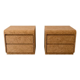1970s Mid-Century Modern Walnut Burl Two-Drawer Nightstands, Pair For Sale