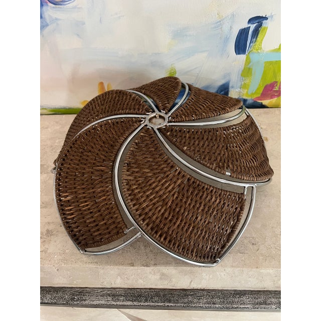 Wood Vintage Wicker and Metal Decorative Bowl For Sale - Image 7 of 9