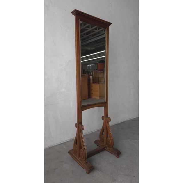 Farmhouse Antique European Style Standing Wood Dressing Floor Mirror For Sale - Image 3 of 8