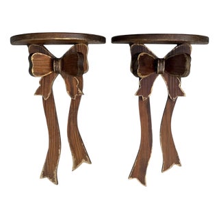 Vintage Folk Art Hand-Carved Bow Wall Shelves, a Pair For Sale