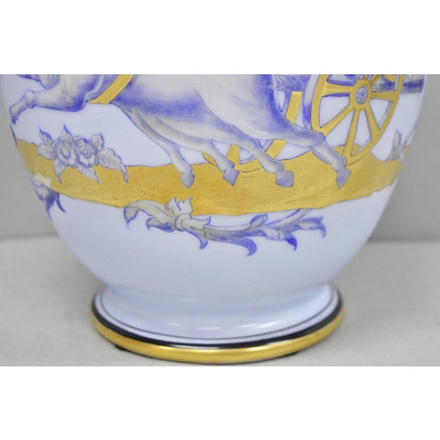 Ceramic Vintage Greco Roman Classical Style Light Blue Porcelain Horse & Chariot Vase For Sale - Image 7 of 14